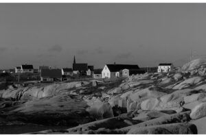 On the Granite Rocks of Peggy's Cove Peggy's Cove Houses and Rocks B & W @ 1200 x 800